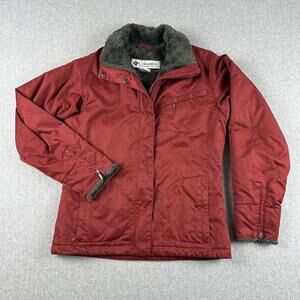 Columbia Coat Parka Zip Button Up Red Water Resist Womens Small Hiking Snow Warm